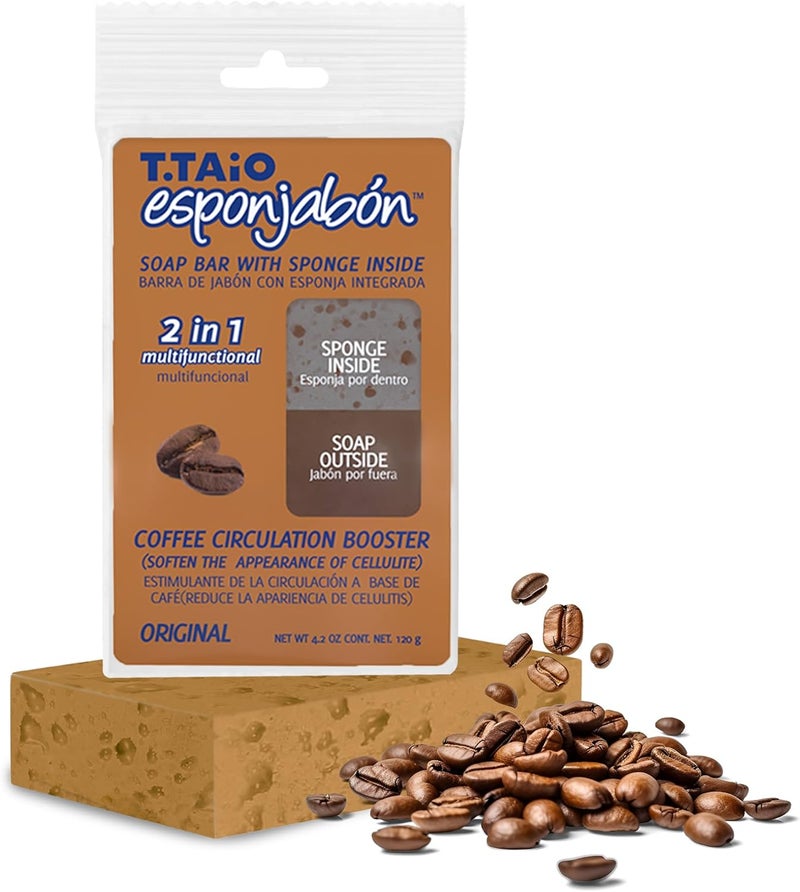 T. Taio Coffee Esponjabon Soap Sponge - Cleansing Shower Scrubber - Cleaning Bath Wash Scrub - Oil Removal - Massage & Lather Foot, Elbow, & Face - Bathroom Accessories (2-Pack) - Image 2